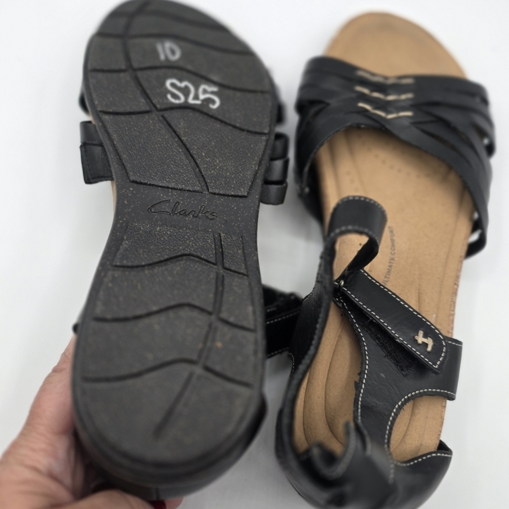 Clarks® Roseville Cove Women's Leather SandalsShoes Size 10 Black Cushioned - Picture 13 of 14